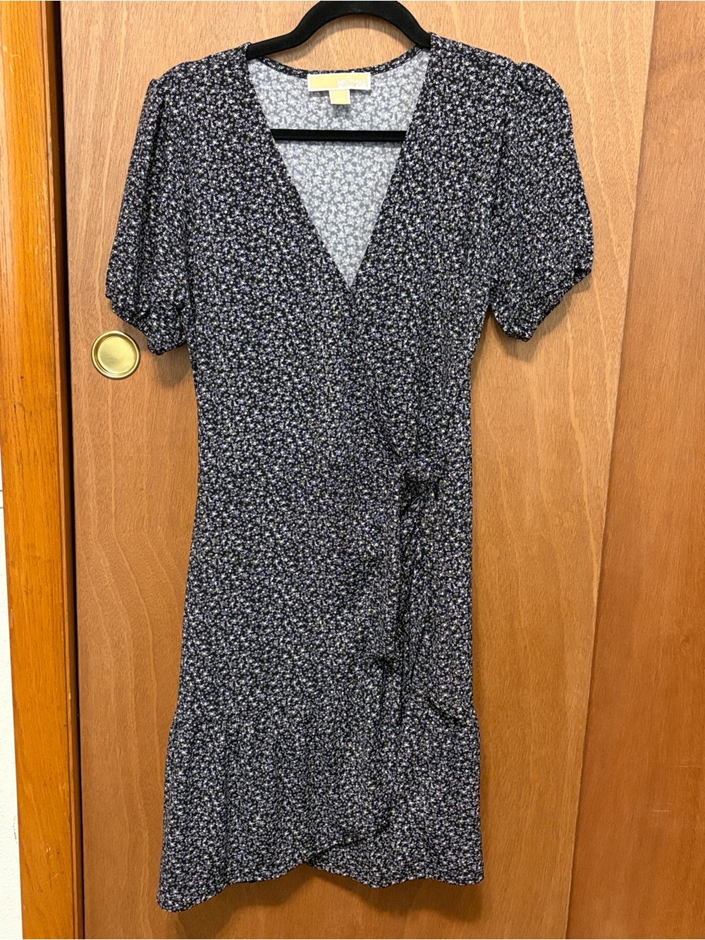 Michael Kors Black Floral Wrap Midi Dress